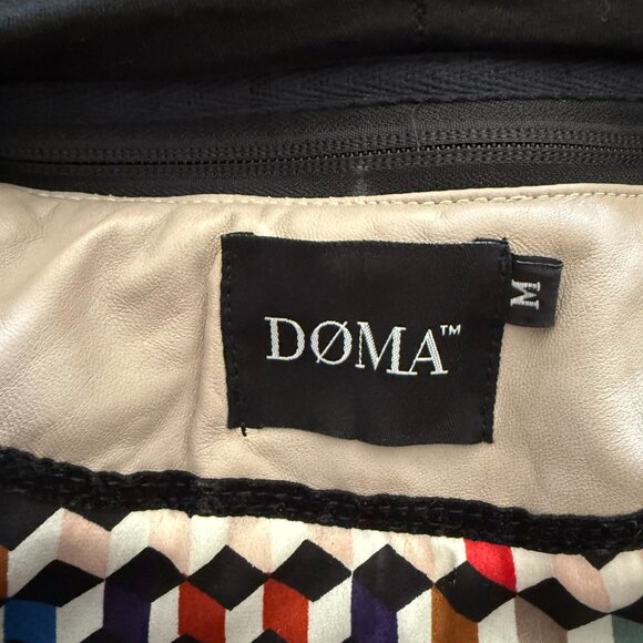 Dark Blue Doma Mixed Media Leather Jacket - Biker Style with removable hood - Picture 4 of 12